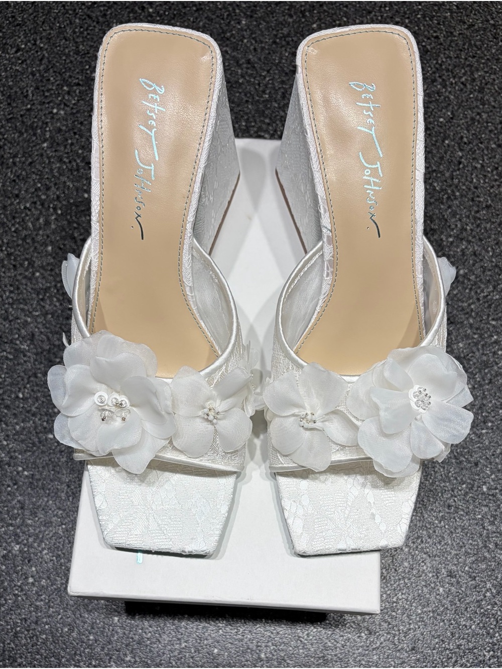 Betsey Johnson White Floral Embellished Mules